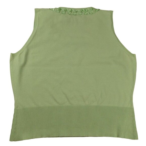 Womens Green Sleeveless Sweater Knit Top With Ribbon Neckline size XL JH1114 - Picture 2 of 5